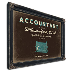 Personalized Accountant Sign, It All Adds Up, Espresso & Turquoise, image 1