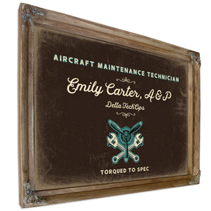 Personalized Aircraft Maintenance Technician Sign, Torqued to Spec, Espresso & Turquoise, image 6