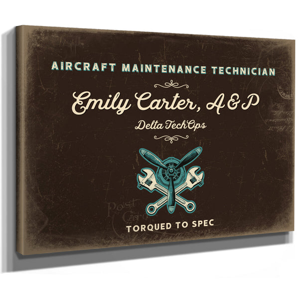 Personalized Aircraft Maintenance Technician Sign, Torqued to Spec, Espresso & Turquoise, image 8