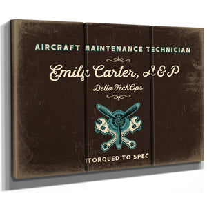 Personalized Aircraft Maintenance Technician Sign, Torqued to Spec, Espresso & Turquoise, image 14