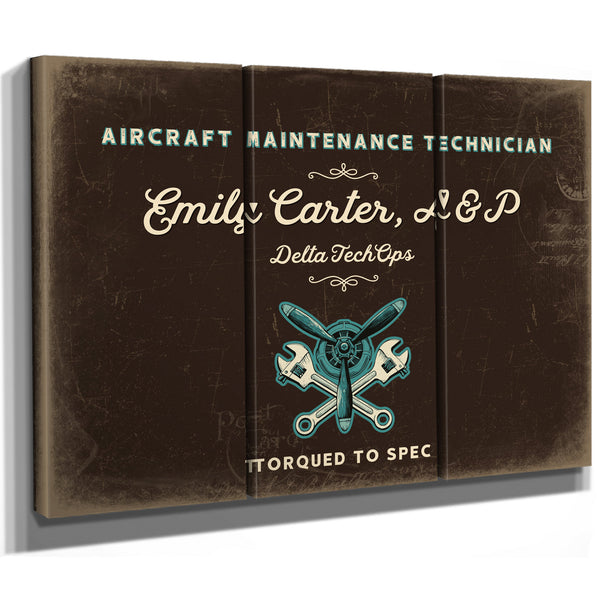 Personalized Aircraft Maintenance Technician Sign, Torqued to Spec, Espresso & Turquoise, image 14