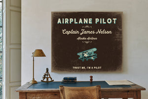 Personalized Airplane Pilot Sign, Trust Me, I'm a Pilot, Espresso & Turquoise, image 2
