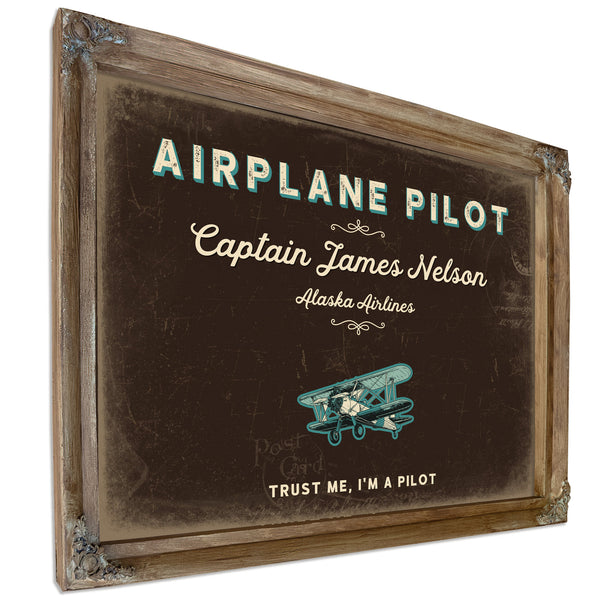 Personalized Airplane Pilot Sign, Trust Me, I'm a Pilot, Espresso & Turquoise, image 6
