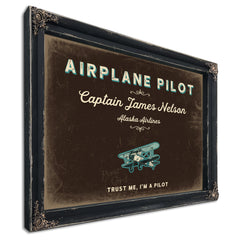 Personalized Airplane Pilot Sign, Trust Me, I'm a Pilot, Espresso & Turquoise, image 1