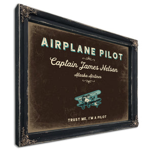 Personalized Airplane Pilot Sign, Trust Me, I'm a Pilot, Espresso & Turquoise, image 1