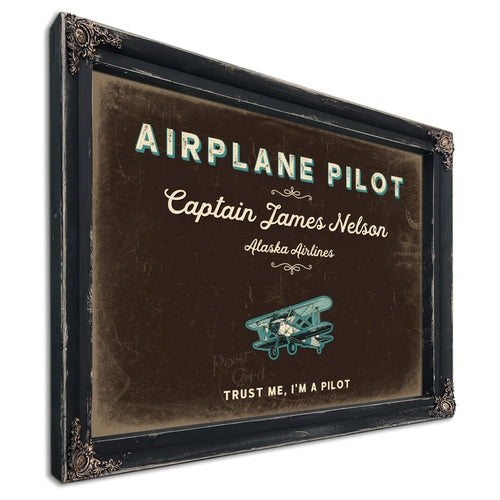 Personalized Airplane Pilot Sign, Trust Me, I'm a Pilot, Espresso & Turquoise, image 1