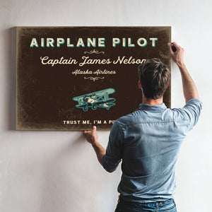 Personalized Airplane Pilot Sign, Trust Me, I'm a Pilot, Espresso & Turquoise, image 9