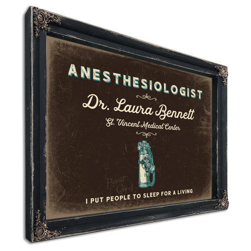 Personalized Anesthesiologist Sign, I Put People to Sleep for a Living, Espresso & Turquoise, image 1