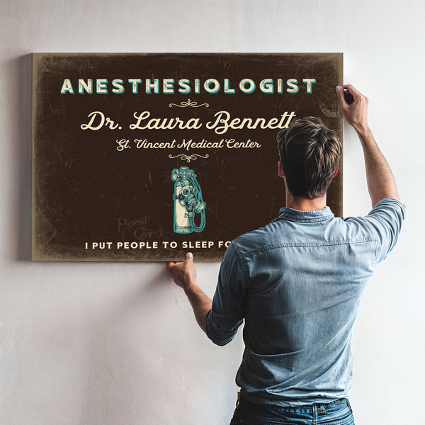 Personalized Anesthesiologist Sign, I Put People to Sleep for a Living, Espresso & Turquoise, image 9