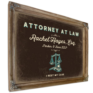 Personalized Attorney at Law Sign, I Rest My Case, Espresso & Turquoise, image 6