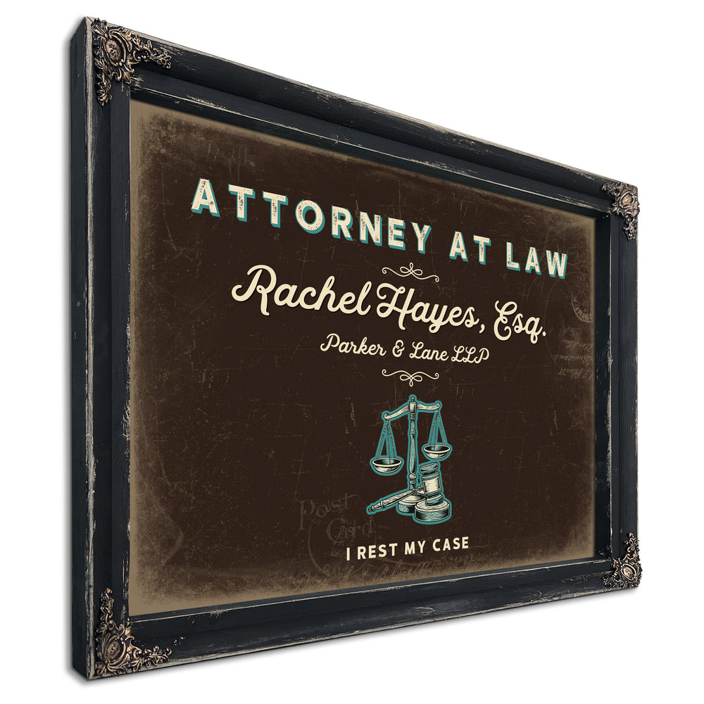 Personalized Attorney at Law Sign, I Rest My Case, Espresso & Turquoise, image 1