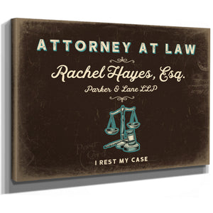 Personalized Attorney at Law Sign, I Rest My Case, Espresso & Turquoise, image 8