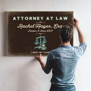 Personalized Attorney at Law Sign, I Rest My Case, Espresso & Turquoise, image 9