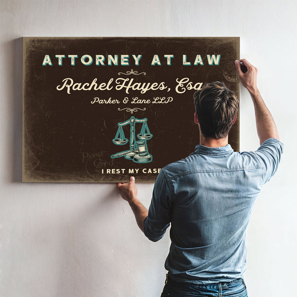 Personalized Attorney at Law Sign, I Rest My Case, Espresso & Turquoise, image 9