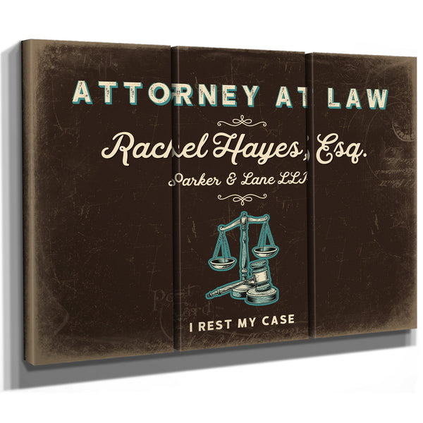 Personalized Attorney at Law Sign, I Rest My Case, Espresso & Turquoise, image 14
