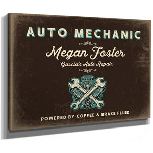 Personalized Auto Mechanic Sign, Powered by Coffee & Brake Fluid, Espresso & Turquoise, image 8