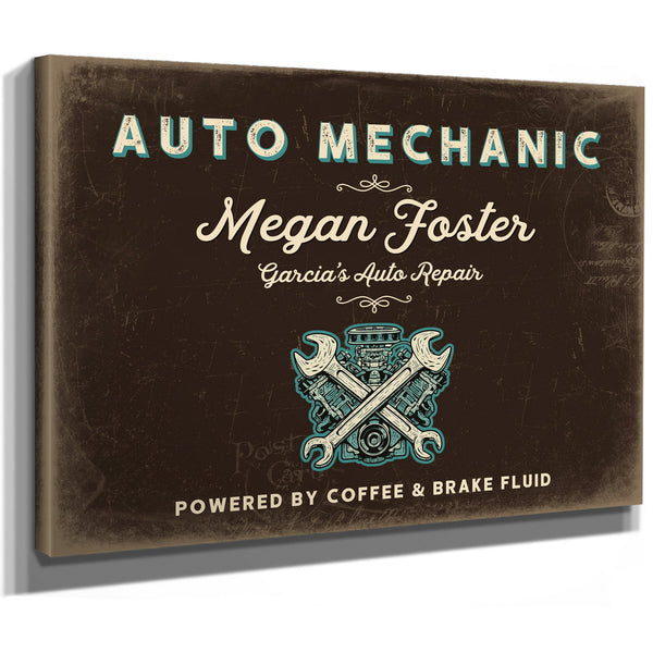 Personalized Auto Mechanic Sign, Powered by Coffee & Brake Fluid, Espresso & Turquoise, image 8