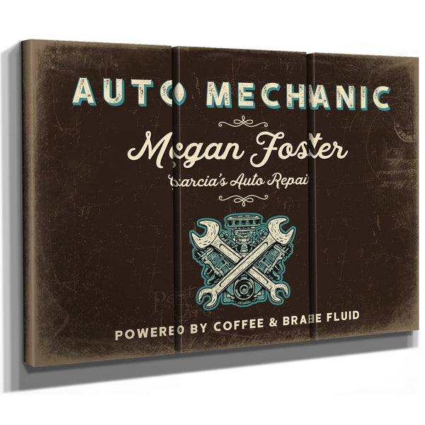 Personalized Auto Mechanic Sign, Powered by Coffee & Brake Fluid, Espresso & Turquoise, image 14