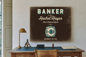 Personalized Banker Sign, Interest in You, Espresso & Turquoise, image 2
