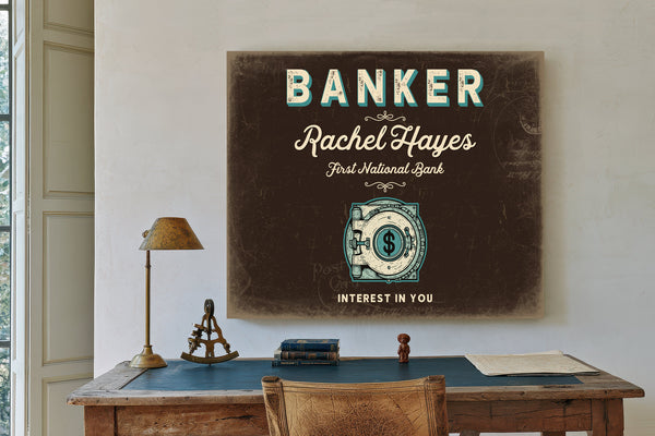 Personalized Banker Sign, Interest in You, Espresso & Turquoise, image 2