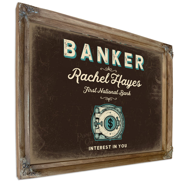 Personalized Banker Sign, Interest in You, Espresso & Turquoise, image 6
