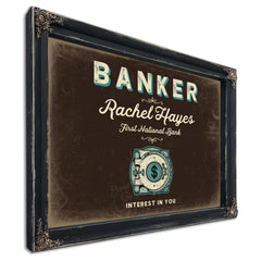 Personalized Banker Sign, Interest in You, Espresso & Turquoise, image 1
