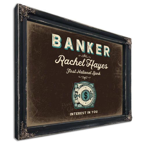Personalized Banker Sign, Interest in You, Espresso & Turquoise, image 1