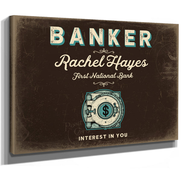 Personalized Banker Sign, Interest in You, Espresso & Turquoise, image 8