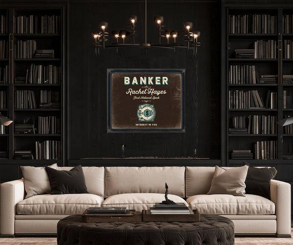 Personalized Banker Sign, Interest in You, Espresso & Turquoise, image 16