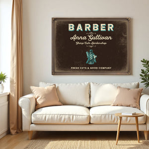 Personalized Barber Sign, Fresh Cuts & Good Company, Espresso & Turquoise, image 5