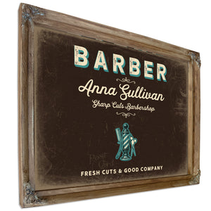 Personalized Barber Sign, Fresh Cuts & Good Company, Espresso & Turquoise, image 6