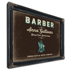 Personalized Barber Sign, Fresh Cuts & Good Company, Espresso & Turquoise, image 1