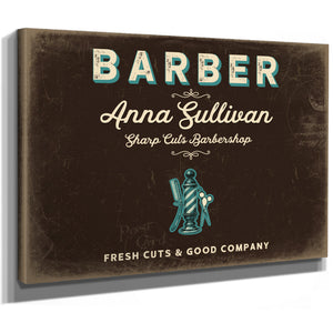 Personalized Barber Sign, Fresh Cuts & Good Company, Espresso & Turquoise, image 8