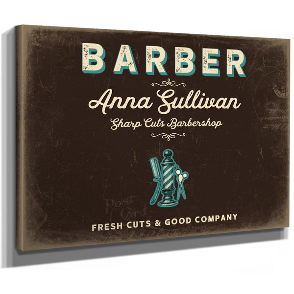 Personalized Barber Sign, Fresh Cuts & Good Company, Espresso & Turquoise, image 8
