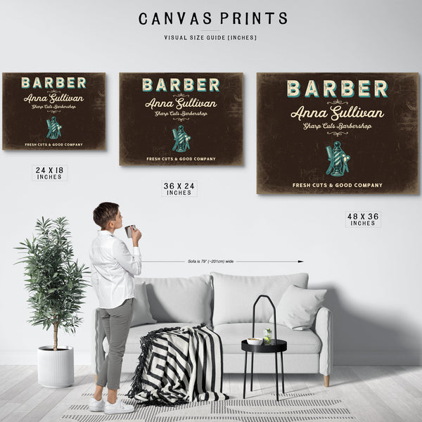 Personalized Barber Sign, Fresh Cuts & Good Company, Espresso & Turquoise, image 10