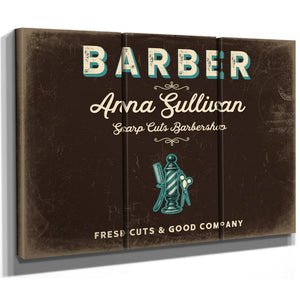Personalized Barber Sign, Fresh Cuts & Good Company, Espresso & Turquoise, image 14