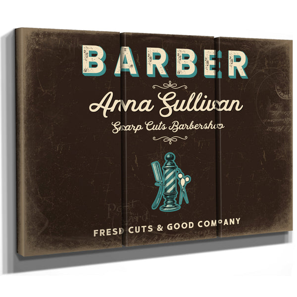 Personalized Barber Sign, Fresh Cuts & Good Company, Espresso & Turquoise, image 14