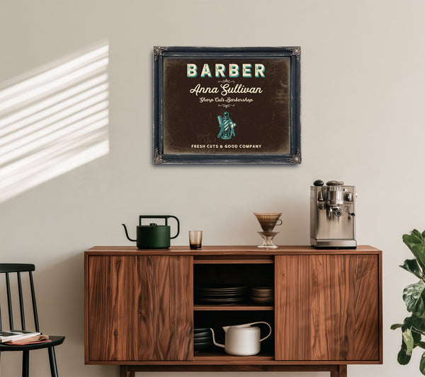 Personalized Barber Sign, Fresh Cuts & Good Company, Espresso & Turquoise, image 15