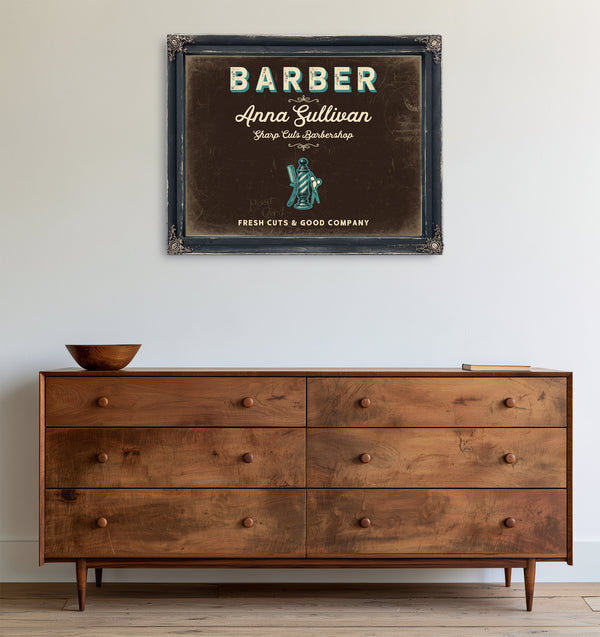 Personalized Barber Sign, Fresh Cuts & Good Company, Espresso & Turquoise, image 19