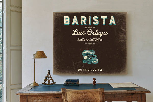 Personalized Barista Sign, But First, Coffee, Espresso & Turquoise, image 2