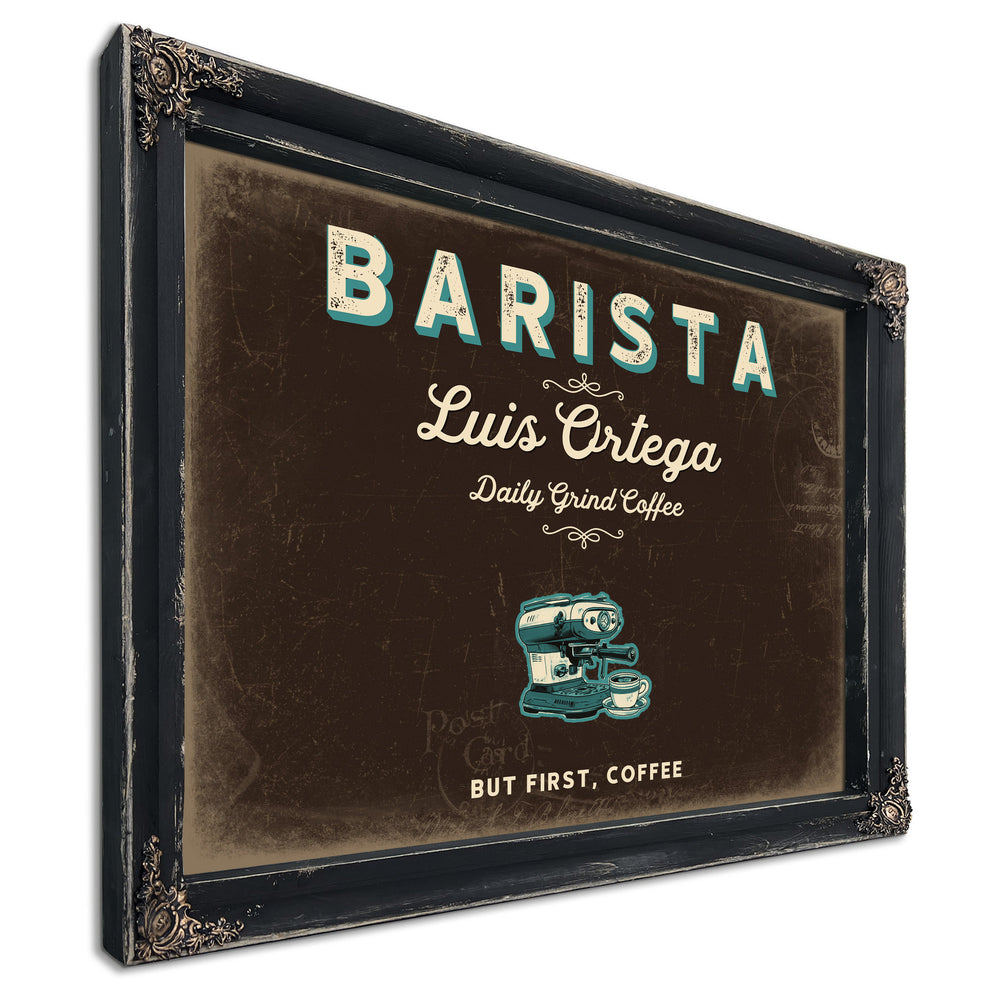 Personalized Barista Sign, But First, Coffee, Espresso & Turquoise, image 1