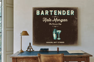 Personalized Bartender Sign, Shaken, Not Stirred, Espresso & Turquoise, image 2