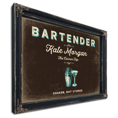 Personalized Bartender Sign, Shaken, Not Stirred, Espresso & Turquoise, image 1