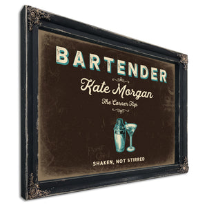 Personalized Bartender Sign, Shaken, Not Stirred, Espresso & Turquoise, image 1