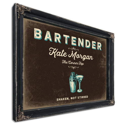 Personalized Bartender Sign, Shaken, Not Stirred, Espresso & Turquoise, image 1