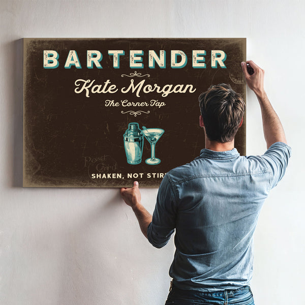 Personalized Bartender Sign, Shaken, Not Stirred, Espresso & Turquoise, image 9