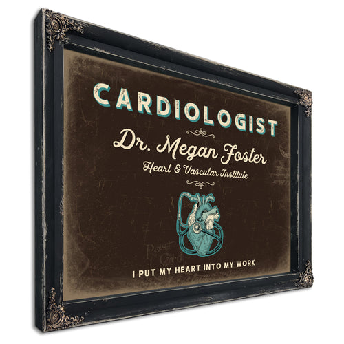 Personalized Cardiologist Sign, I Put My Heart Into My Work, Espresso & Turquoise, image 1