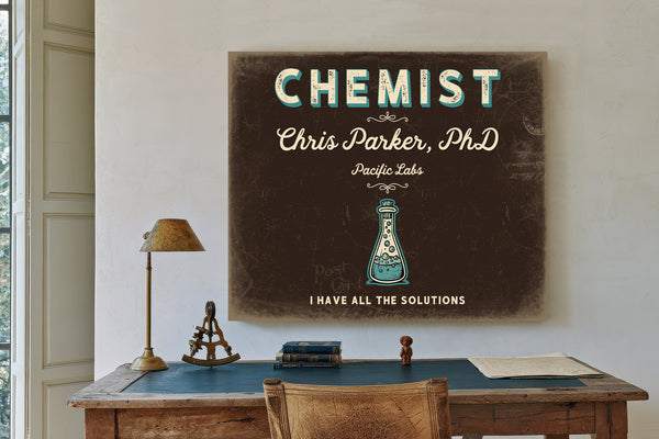 Personalized Chemist Sign, I Have All the Solutions, Espresso & Turquoise, image 2