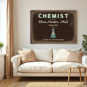 Personalized Chemist Sign, I Have All the Solutions, Espresso & Turquoise, image 5