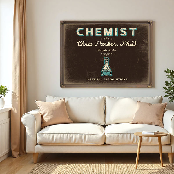 Personalized Chemist Sign, I Have All the Solutions, Espresso & Turquoise, image 5